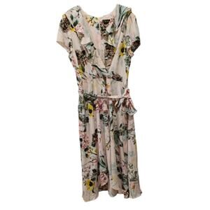 New DN Design Floral Print Dress with Ruffle Surplice Collar Size 16